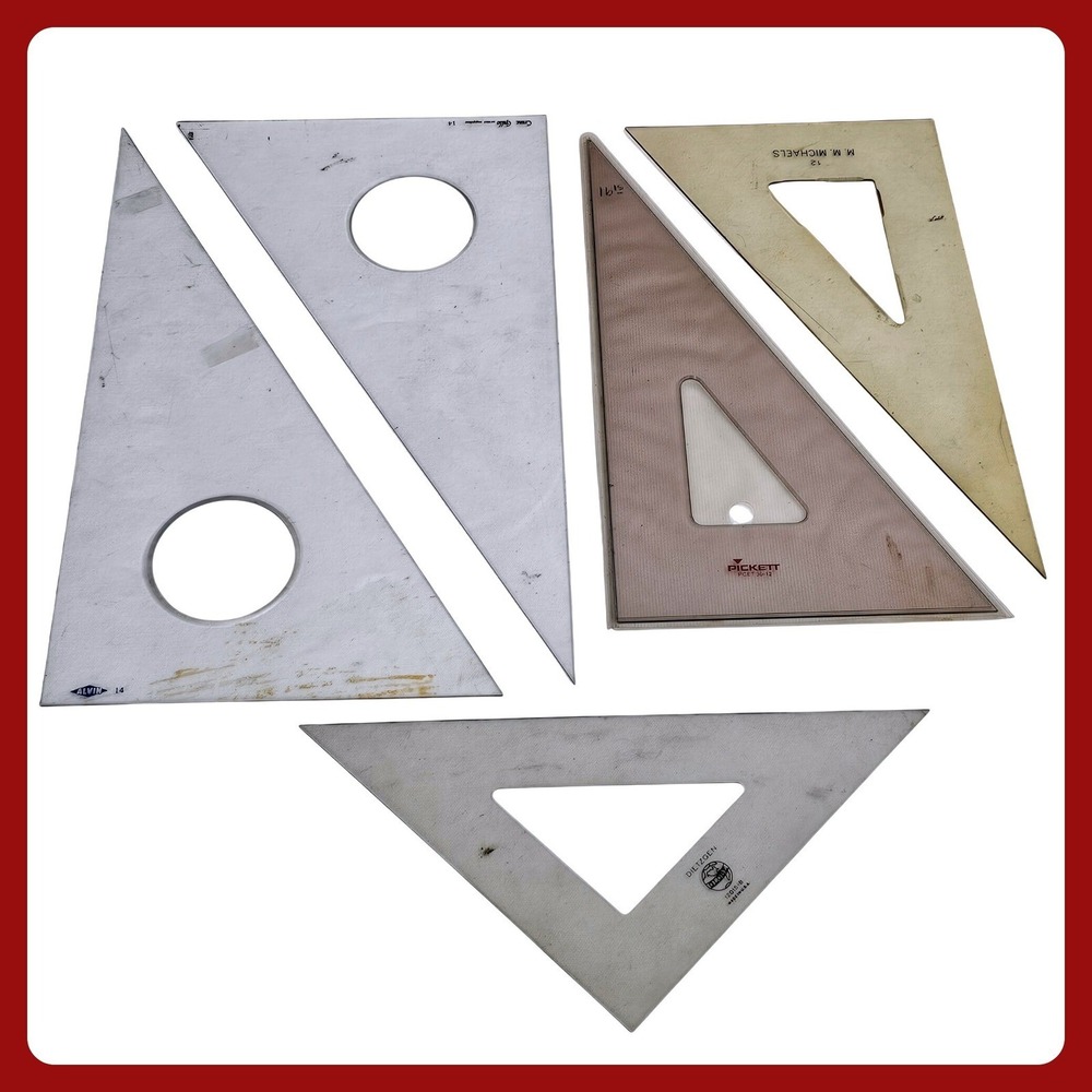 Mixed Brand Vintage Drafting Triangle Set 6pc‎ Architecture Tools Good Condition